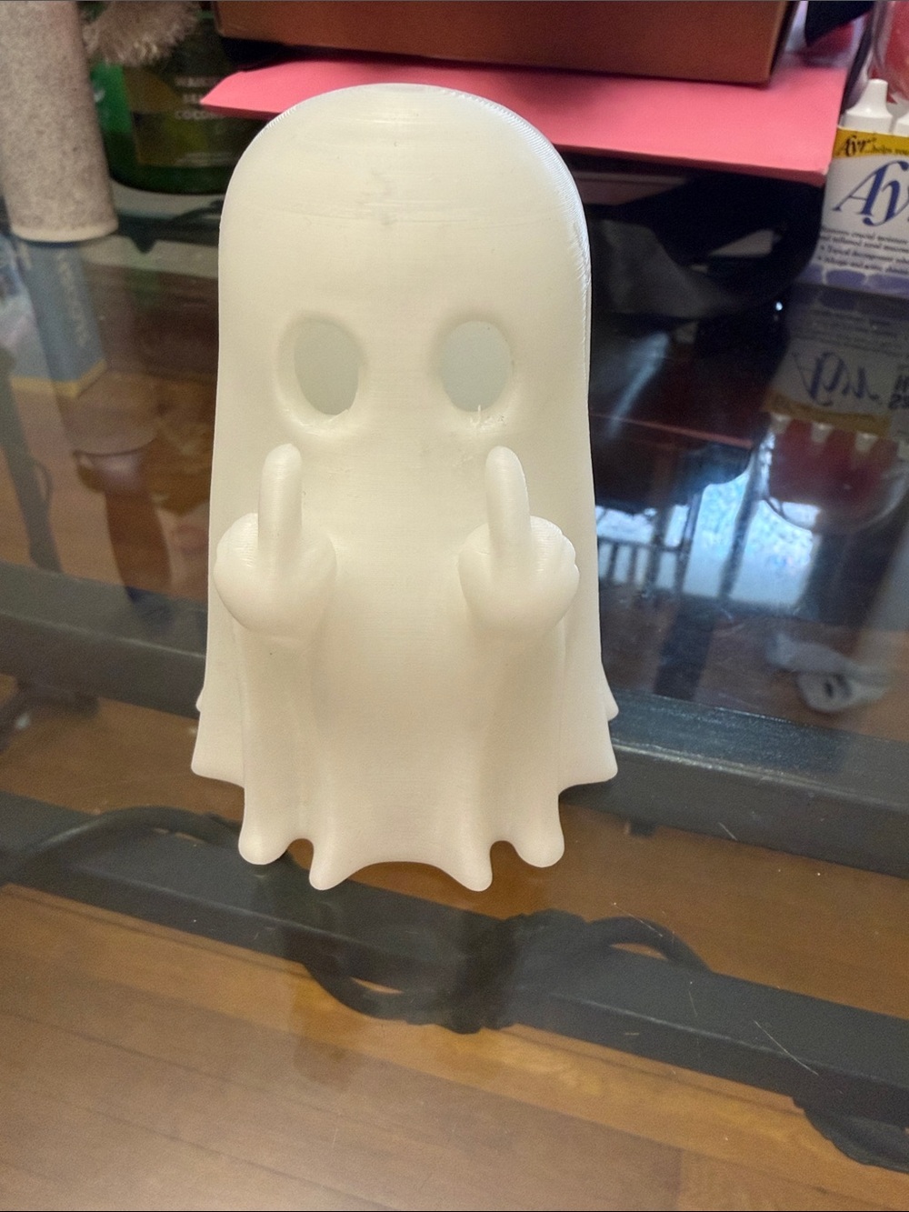 White 3D Printed Ghost Figurine - Double Middle Finger